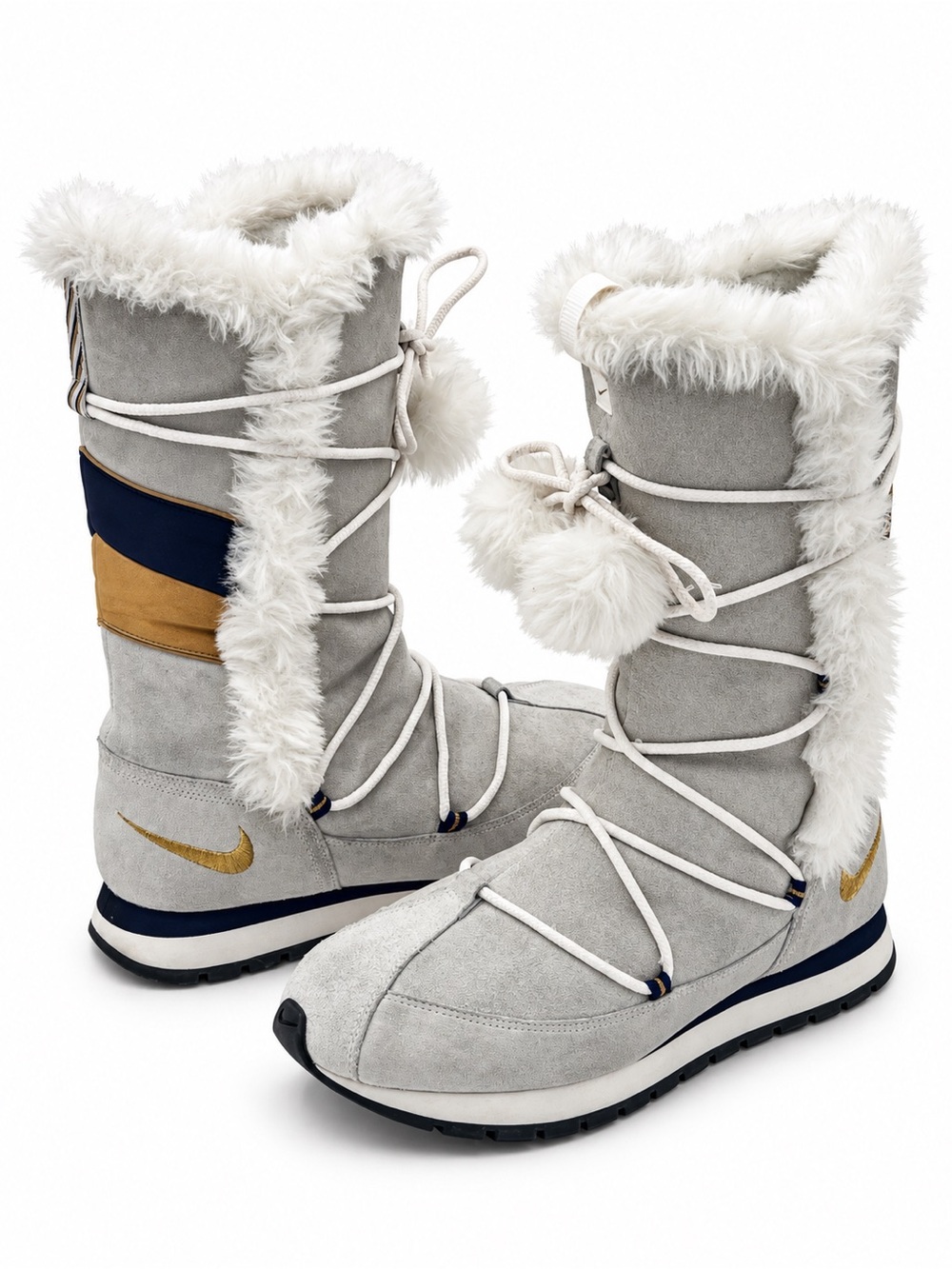 Nike Winter High Suede Boots Womens 10 Off White Cream Gold Faux Fur Retro Y2K